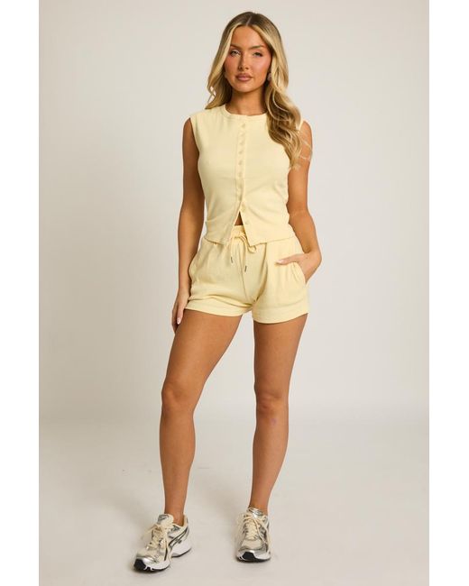 Rebellious Fashion Multicolor Sleeveless Button Front Rib Top And Short Loungewear Co-Ord Set