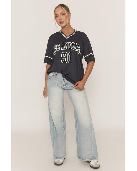 Rebellious Fashion Blue Oversized Varsity Football T-Shirt