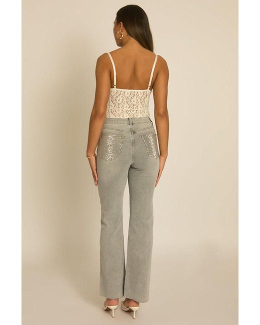 Rebellious Fashion Natural Stretch Hotfix Pocket Detail Jeans