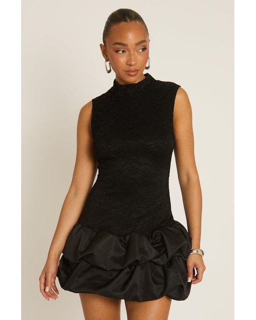 Rebellious Fashion Black Lace Puffball Hem Dress