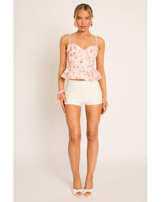 Rebellious Fashion Natural Ditsy Floral Peplum Corset Top