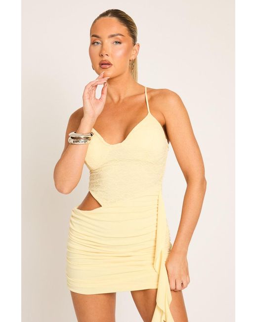 Rebellious Fashion Natural Lace Cut Out Ruffle Mini Dress