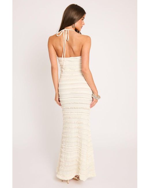 Rebellious Fashion Natural Ruffle Trim Detail Halter Maxi Dress