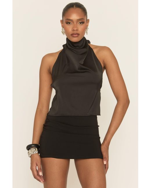 Rebellious Fashion Black Cowl Neck Open Back Top