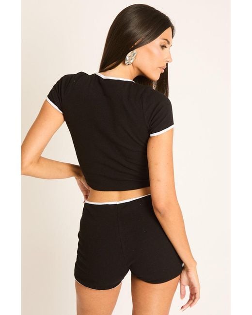 Rebellious Fashion Black Rib Contrast Binding Top And Shorts Co-Ord Set
