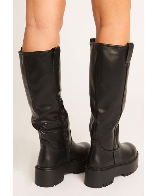 Rebellious Fashion Black Pu Chunky Sole Knee High Boots