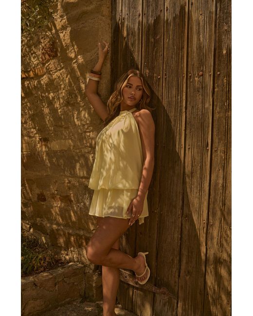 Rebellious Fashion Brown Halterneck Blouson Mini Dress
