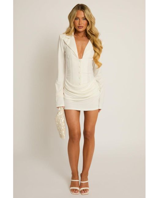 Rebellious Fashion Natural Button Front Draped Blazer Dress