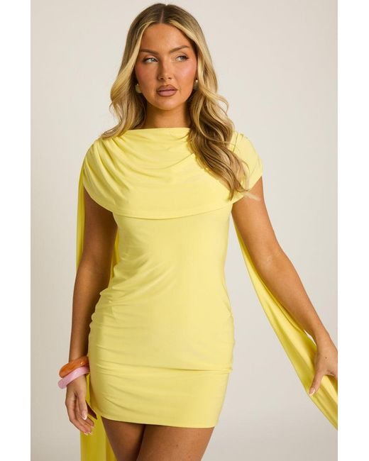 Rebellious Fashion Yellow Gathered Cape Mini Dress