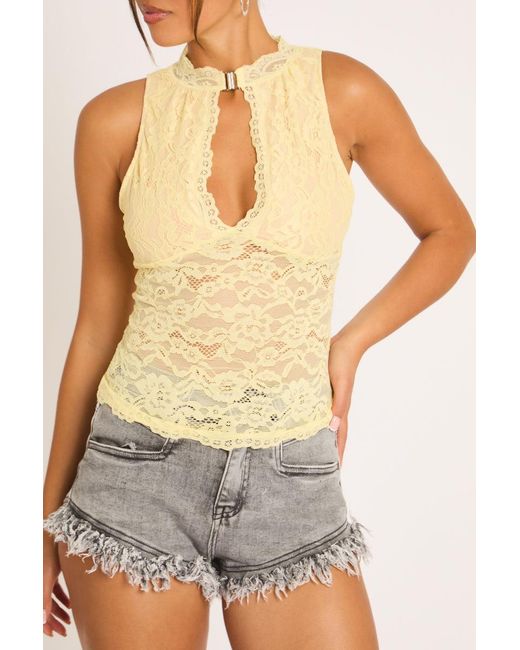 Rebellious Fashion Yellow Lace Cut Out Top