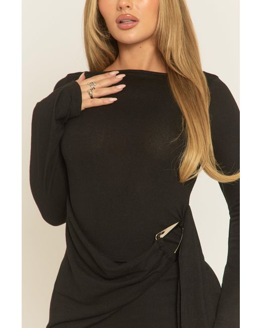 Rebellious Fashion Black Drape Trim Detail Long Sleeve Mini Dress