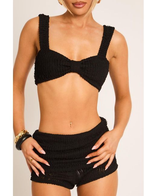 Rebellious Fashion Black Textured Bralet Top And Fold Over Shorts Co-Ord Set