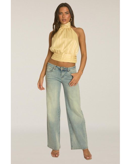 Rebellious Fashion Yellow Halterneck Blouson Top