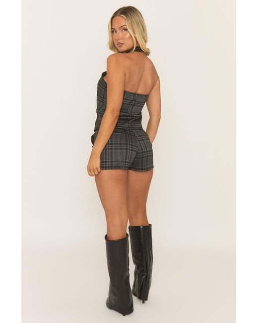 Rebellious Fashion Blue Check Twist Neck Top And Short Co-Ord