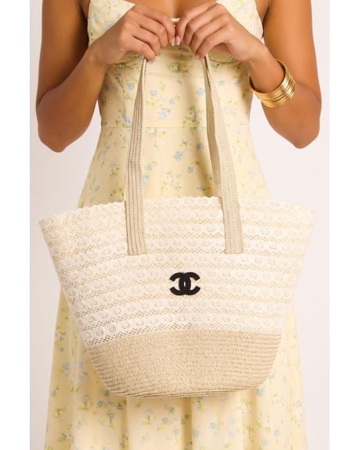 Rebellious Fashion Natural Logo Detail Woven Tote Bag
