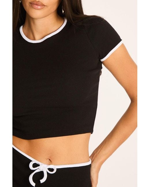 Rebellious Fashion Black Rib Contrast Binding Top And Shorts Co-Ord Set