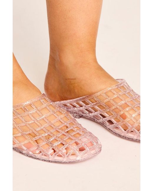 Rebellious Fashion Pink Cage Jelly Mule Sliders