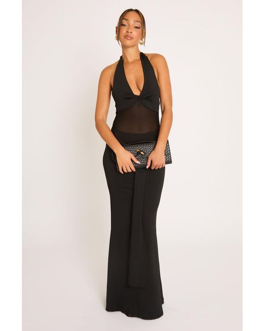 Rebellious Fashion Natural Semi Sheer Trim Detail Maxi Dress