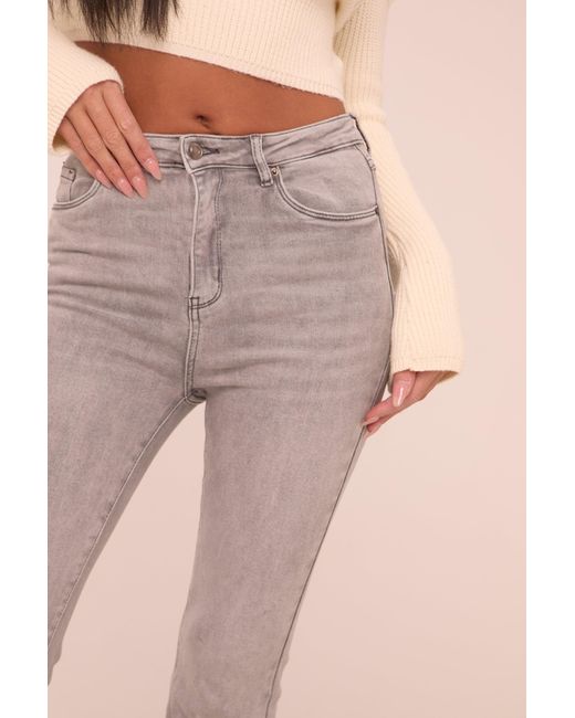 Rebellious Fashion Natural Light High Waist Kick Flare Frayed Hem Denim Jeans