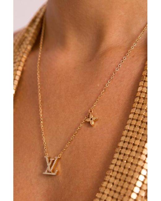 Rebellious Fashion Brown Diamante Logo Necklace