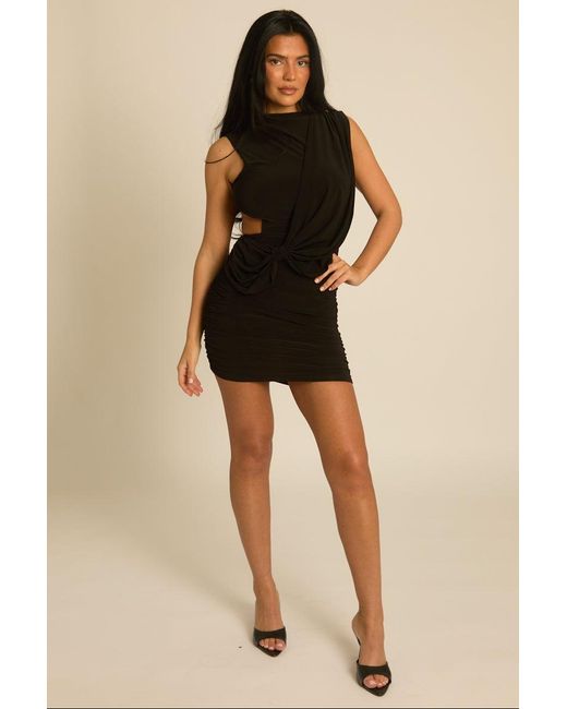 Rebellious Fashion Black Cut Out Drape Detail Mini Dress