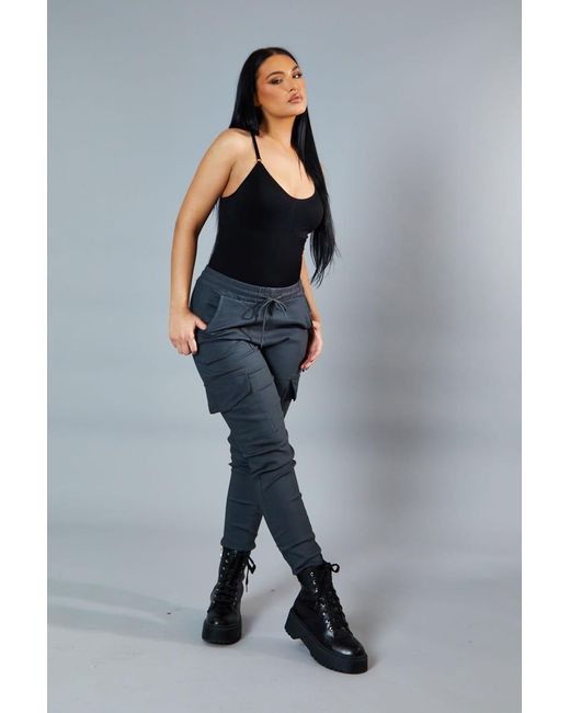 Rebellious Fashion Blue Cuffed Hem Cargo Trousers