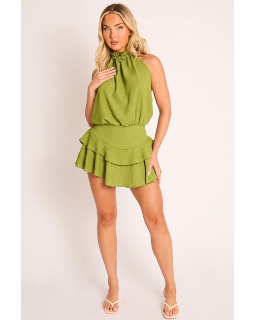 Rebellious Fashion Green Textured Flippy Playsuit