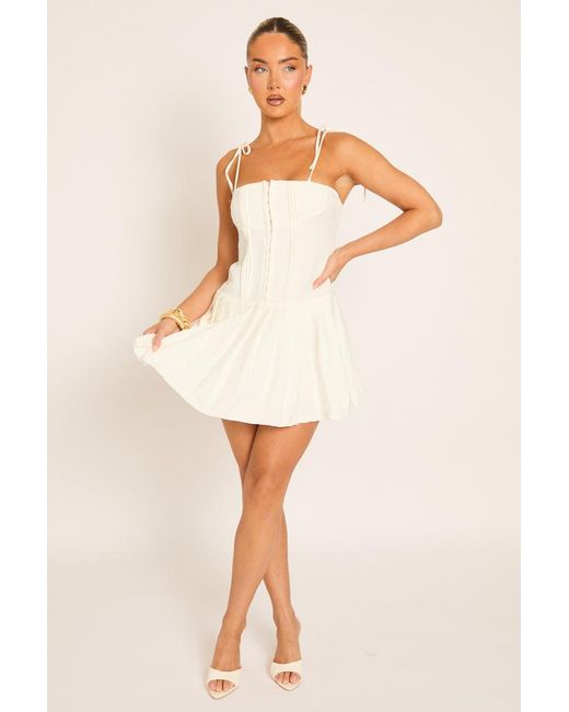 Rebellious Fashion Natural Pleated Corset Mini Dress