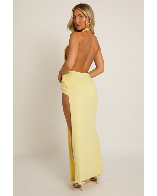 Rebellious Fashion Natural Split Hem Drape Maxi Dress