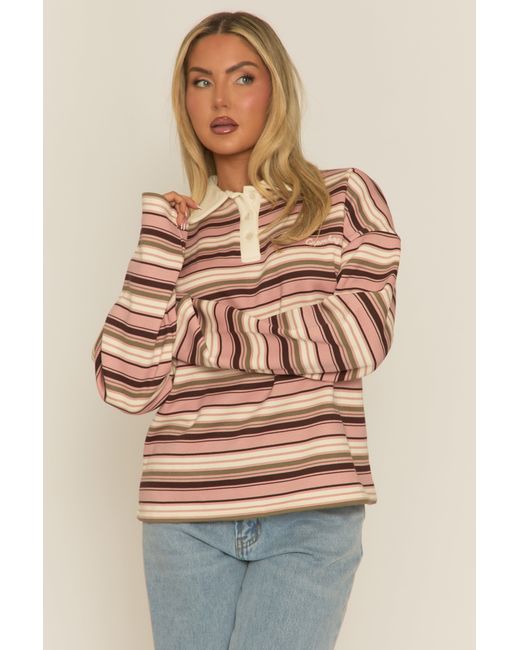 Rebellious Fashion Natural Stripe Long Sleeve Rugby Top