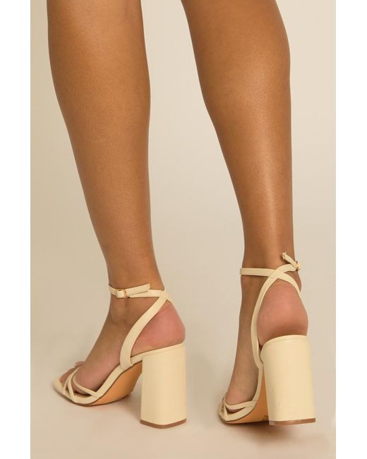 Rebellious Fashion Natural Cream Faux Leather Strappy Block Heels