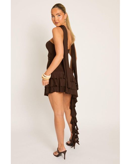 Rebellious Fashion Natural Extreme Ruffle Bandeau Mini Dress