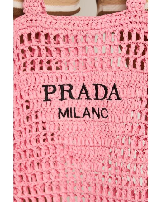 Rebellious Fashion Pink Logo Detail Raffia Tote Bag