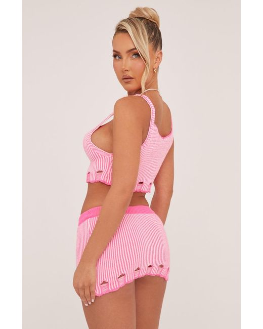 Rebellious Fashion Knit Laddering Effect Cropped Top Mini Skirt Co Ord Set in Red Lyst UK