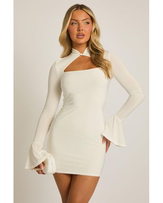 Rebellious Fashion Natural High Neck Long Sleeve Mini Dress