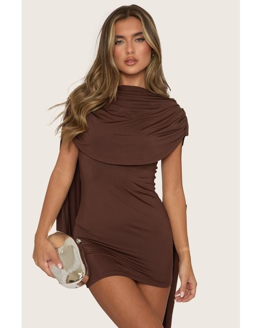 Rebellious Fashion Brown Gathered Cape Mini Dress