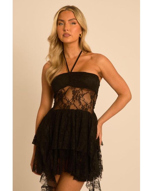 Rebellious Fashion Green Lace Frill Hem Mini Dress