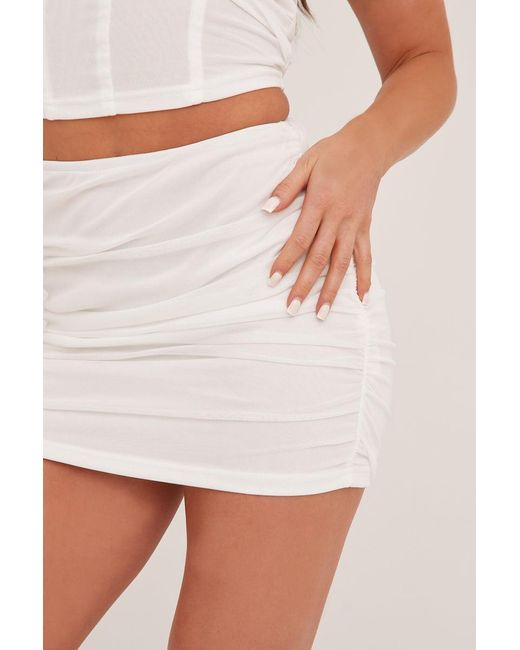 Rebellious Fashion White Mesh Ruched Mini Skirt