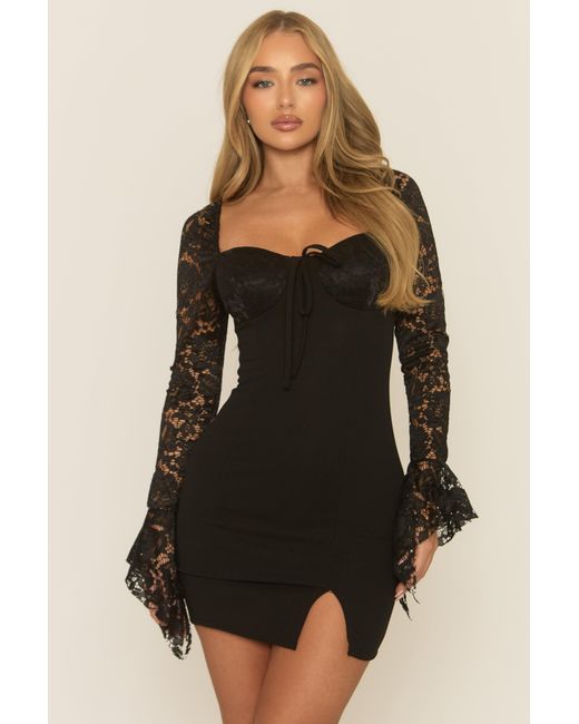 Rebellious Fashion Black Lace Long Sleeve Mini Dress