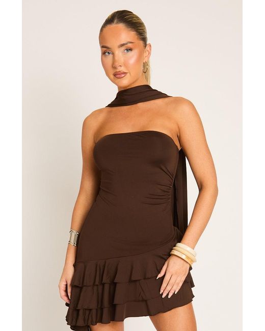 Rebellious Fashion Natural Extreme Ruffle Bandeau Mini Dress
