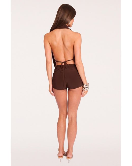 Rebellious Fashion Brown Plunge Top And Micro Shorts Co-Ord Set