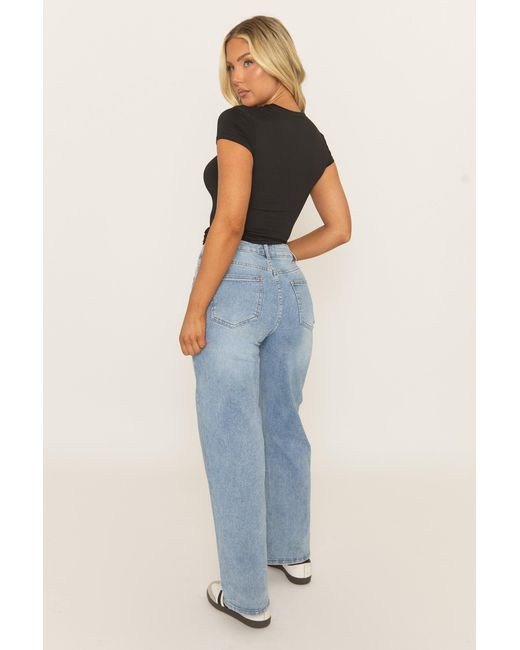 Rebellious Fashion Blue Mid Asymmetric Waist Wide Leg Denim Jeans