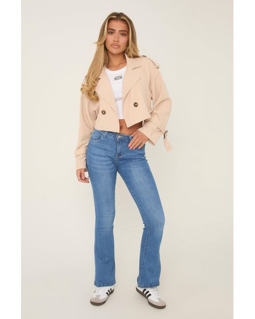 Rebellious Fashion Blue Bright Stretch Mid Waist Kick Flare Denim Jeans