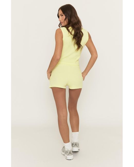 Rebellious Fashion Yellow Sleeveless Button Front Rib Top And Short Loungewear Co-Ord Set