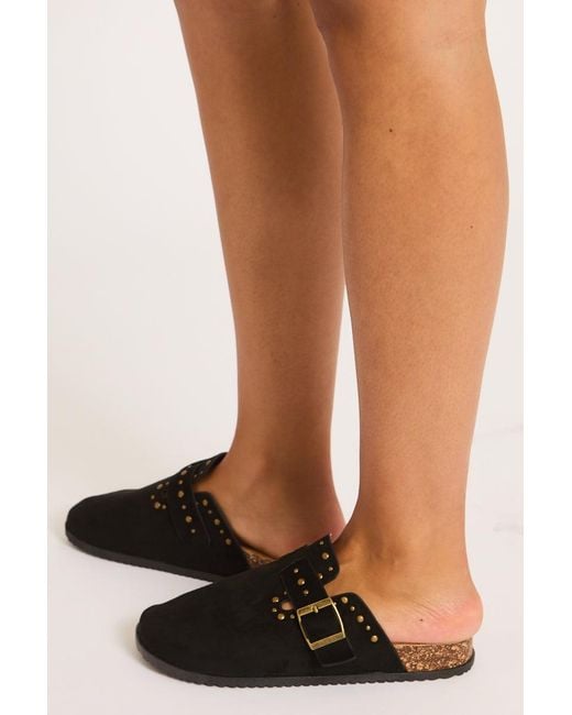 Rebellious Fashion Black Faux Suede Stud Detail Mules
