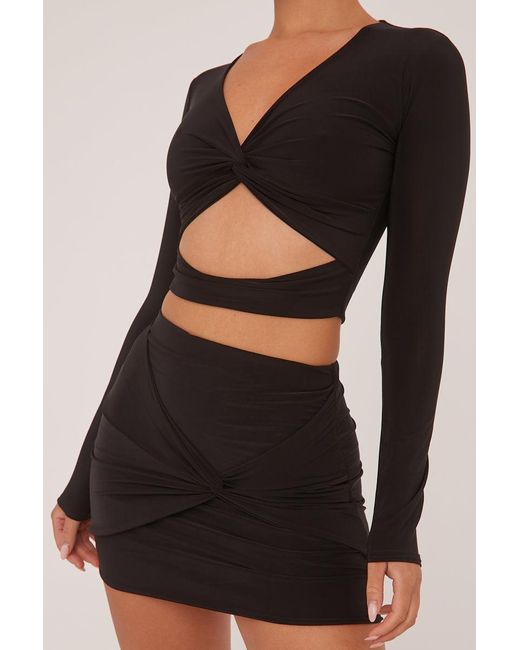 Rebellious Fashion Black Twist Detail Cut Out Front Cropped Top
