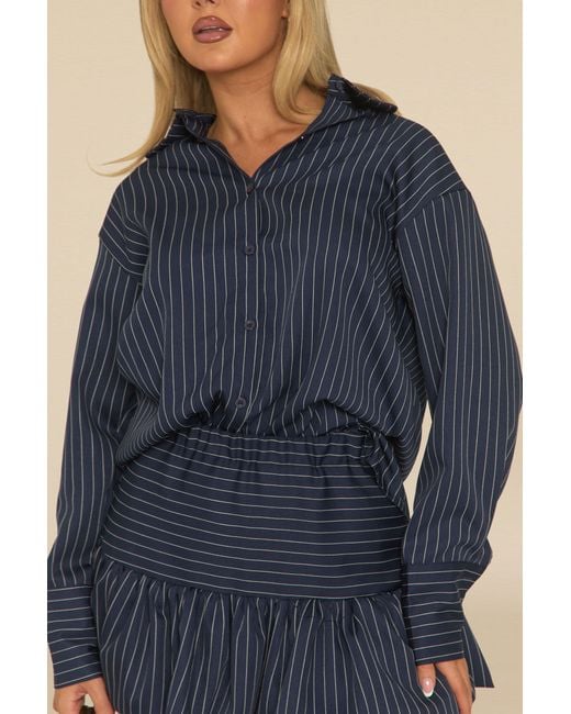 Rebellious Fashion Blue Pinstripe Shirt And Puffball Skirt Co-Ord Set