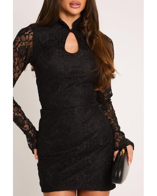 Rebellious Fashion Black Lace High Neck Mini Dress