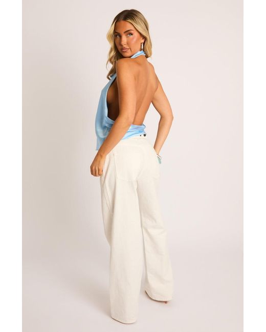 Rebellious Fashion Blue Satin High Neck Cowl Top