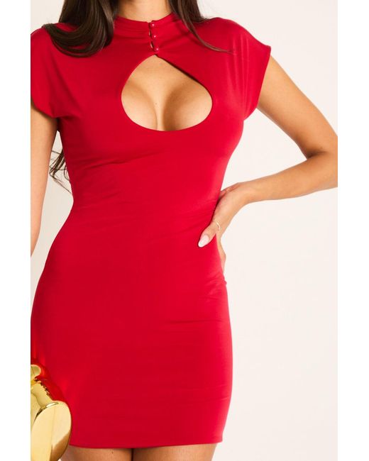 Rebellious Fashion Red Slinky Cut Out Mini Dress
